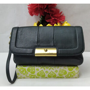 Coach Kristin Olive Green Leather Buckle Flap Closure Clutch Wristlet - Wallet